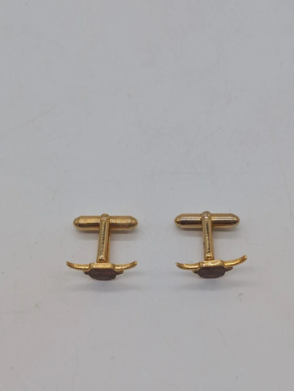 Gold Bull Head Cufflinks with Orange Brown Inlay